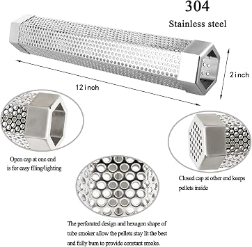 12 Smoke Tube for Pellet Smoker, Basic Version No Accessories Included, 5 Hours Billowing Smoke Hot & Cold Smoking, Stainless Steel Wood Chip Smoking Tube for Gas & Charcoal BBQ Grills