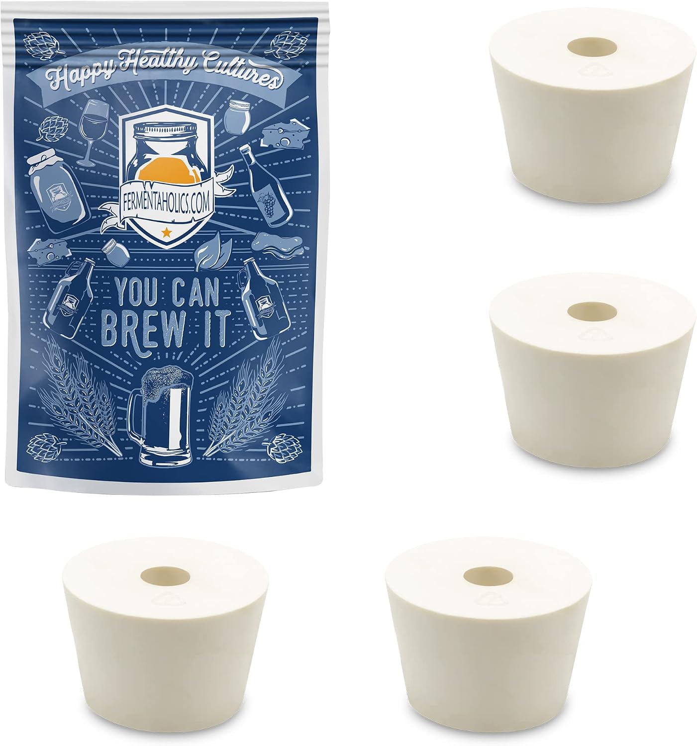 Fermentation Rubber Stoppers Drilled Bungs For Use With Airlock (#6.5 Rubber Stopper - 4 Pack)
