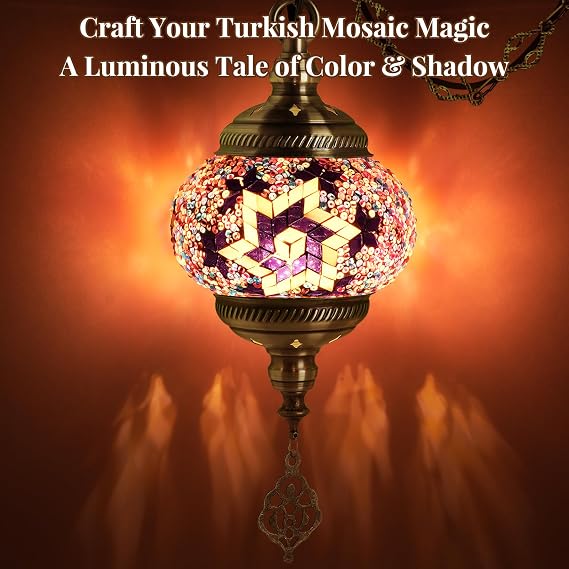 DIY Turkish Mosaic Lamp Kit, 5.2 D Plug-in Pendant Light, Purple
