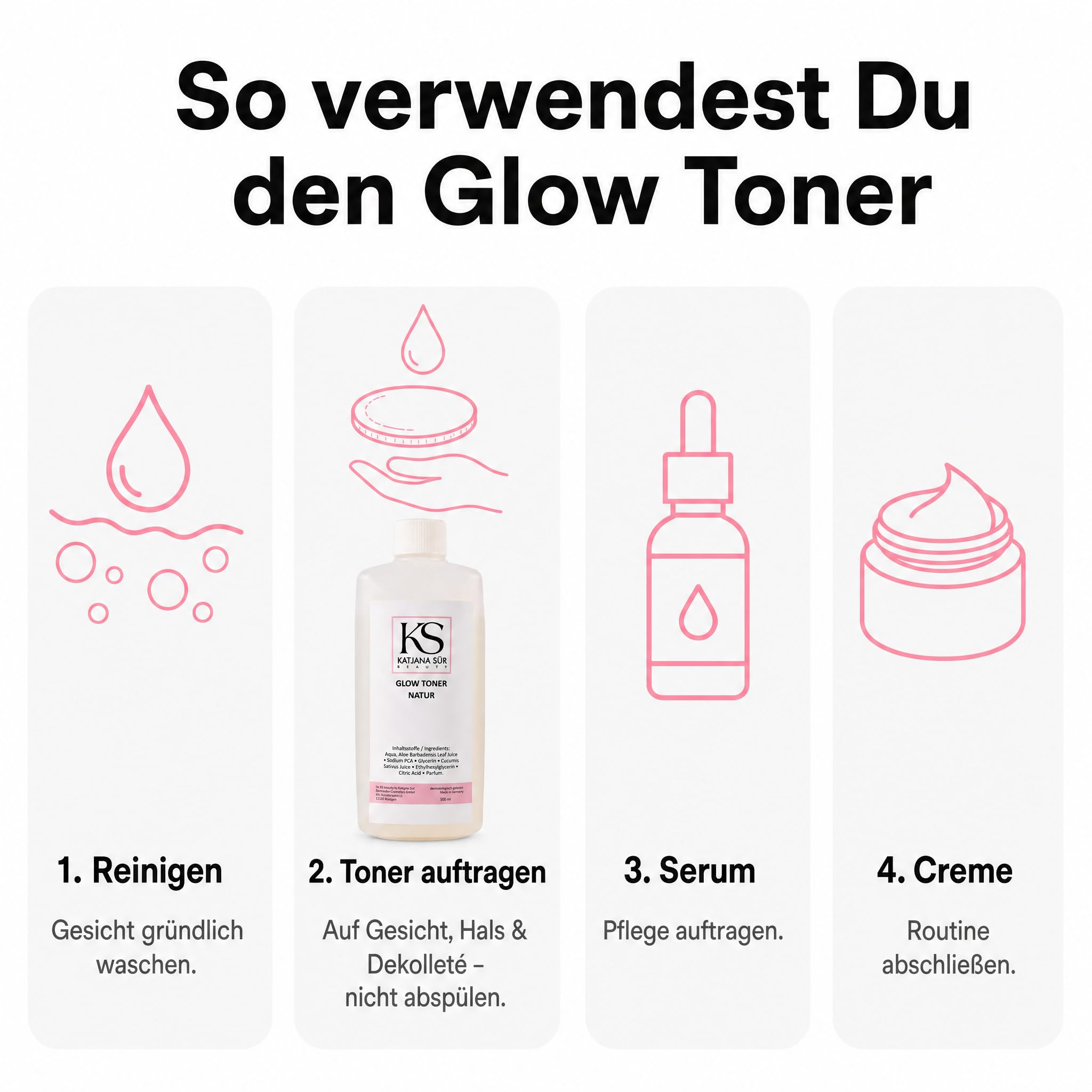KS Beauty Glow Toner Gesichtswasser mit Pumpspender, 500 ml | Feuchtigkeitsspendender Gesichtstoner für trockene & sensible Haut – dermatologisch getestet, Made in Germany