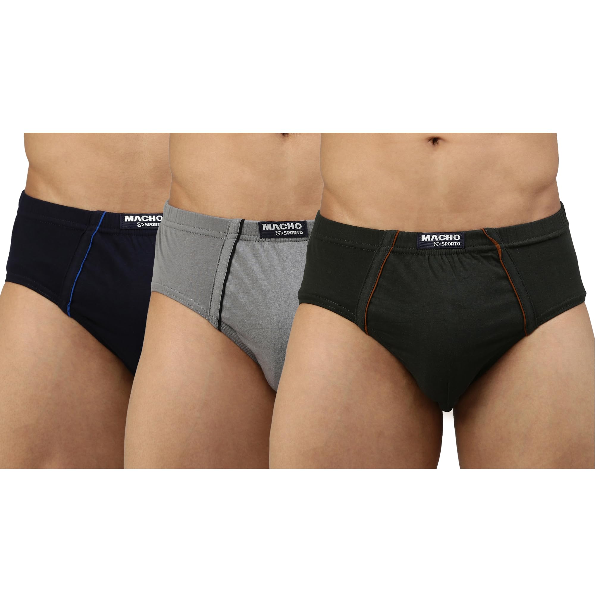 Macho Spoto Men's Solid Pure Cotton Brief Pack of 3 Innerwear (Assorted Colour May Vary)-image-1
