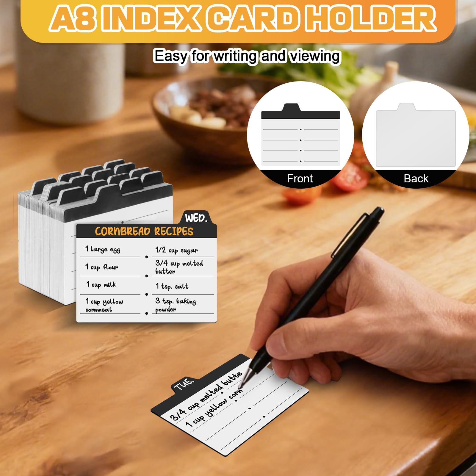 4Pcs Caja para Flashcards A8 con 112 Fichas A Rayas, para Tarjetas Estudio 52 x 74mm, Capacidad 980 Fichas, Caja de Aprendizaje Negra para Notas Recetas, Organización en Escuela y Oficina