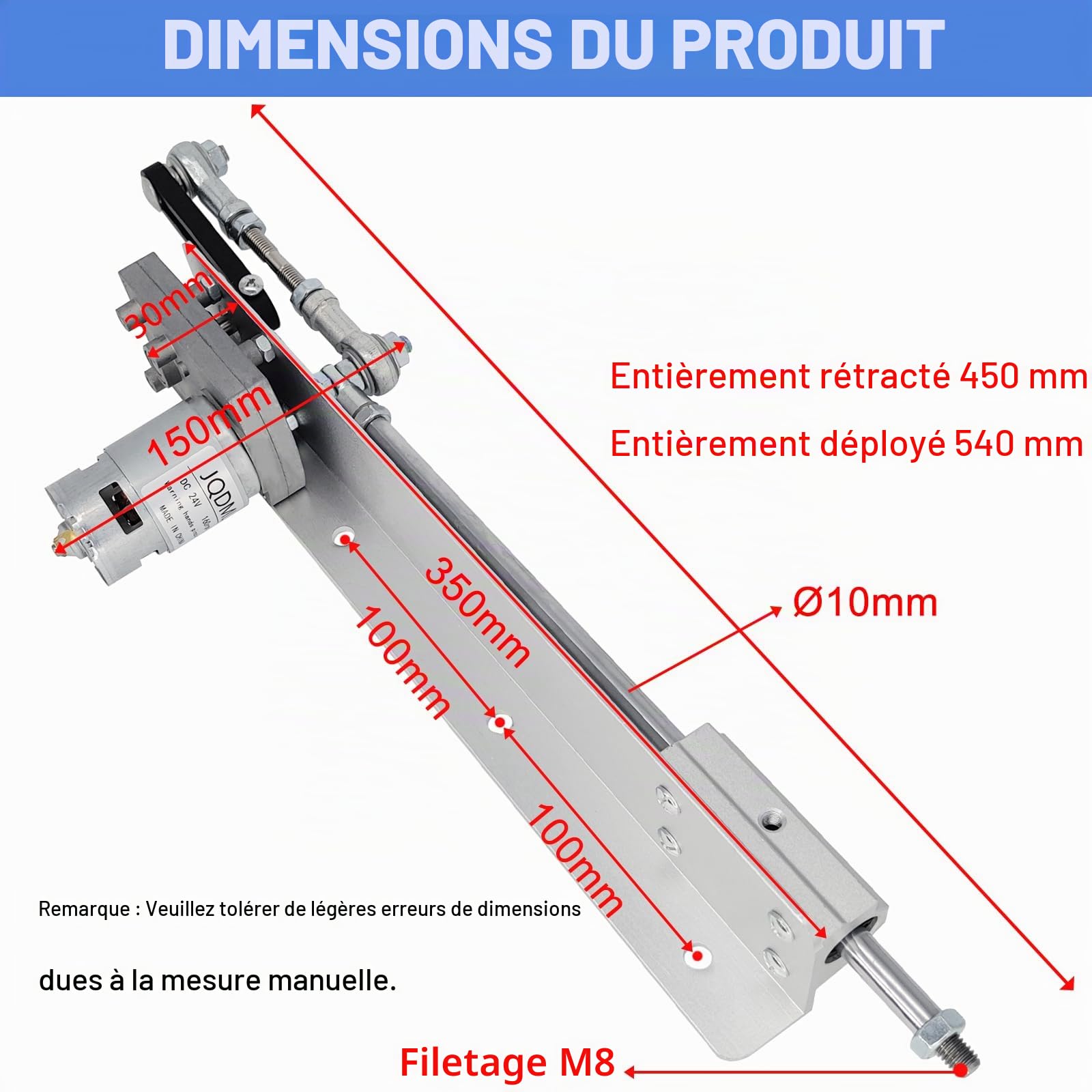 JQDML Actionneur linéaire à cycle alternatif puissant DC 24 V 120 tr/min couple élevé 18,1 kg course réglable 3 à 15,2 cm avec contrôleur de vitesse (24 V 150 mm 120 tr/min)