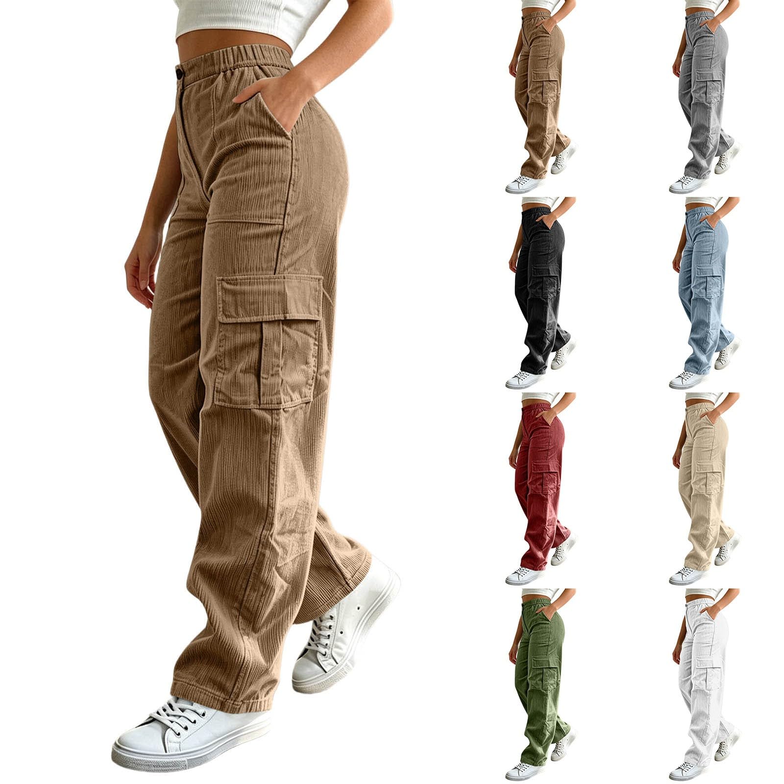 Corduroy Cargo Pants Women High Waisted Baggy Casual Wide Leg Sweatpants