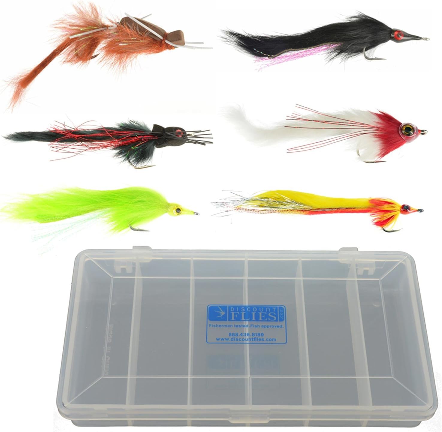Pike & Muskie Fly Fishing Flies – Fishing Kit w/6 Surface & Sub-Surface Flies + Fly Box – Realistic & Effective Fly Fishing Gear – Flies for Fly Fishing on Strong, Sharp HooksBox