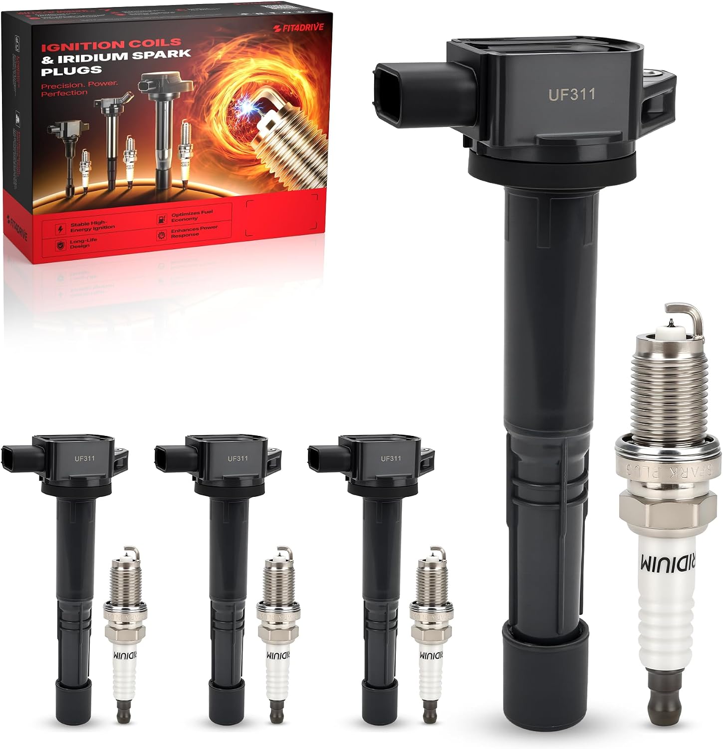 UF311 Ignition Coils & Iridium Spark Plugs Set 9807B-561BW for Acura CSX 2006-2011 RSX 2002-2006, for Honda Accord 2003-2007 Civic 2002-2011 CR-V 2002-2009 Element 2003-2011 Acura CSX