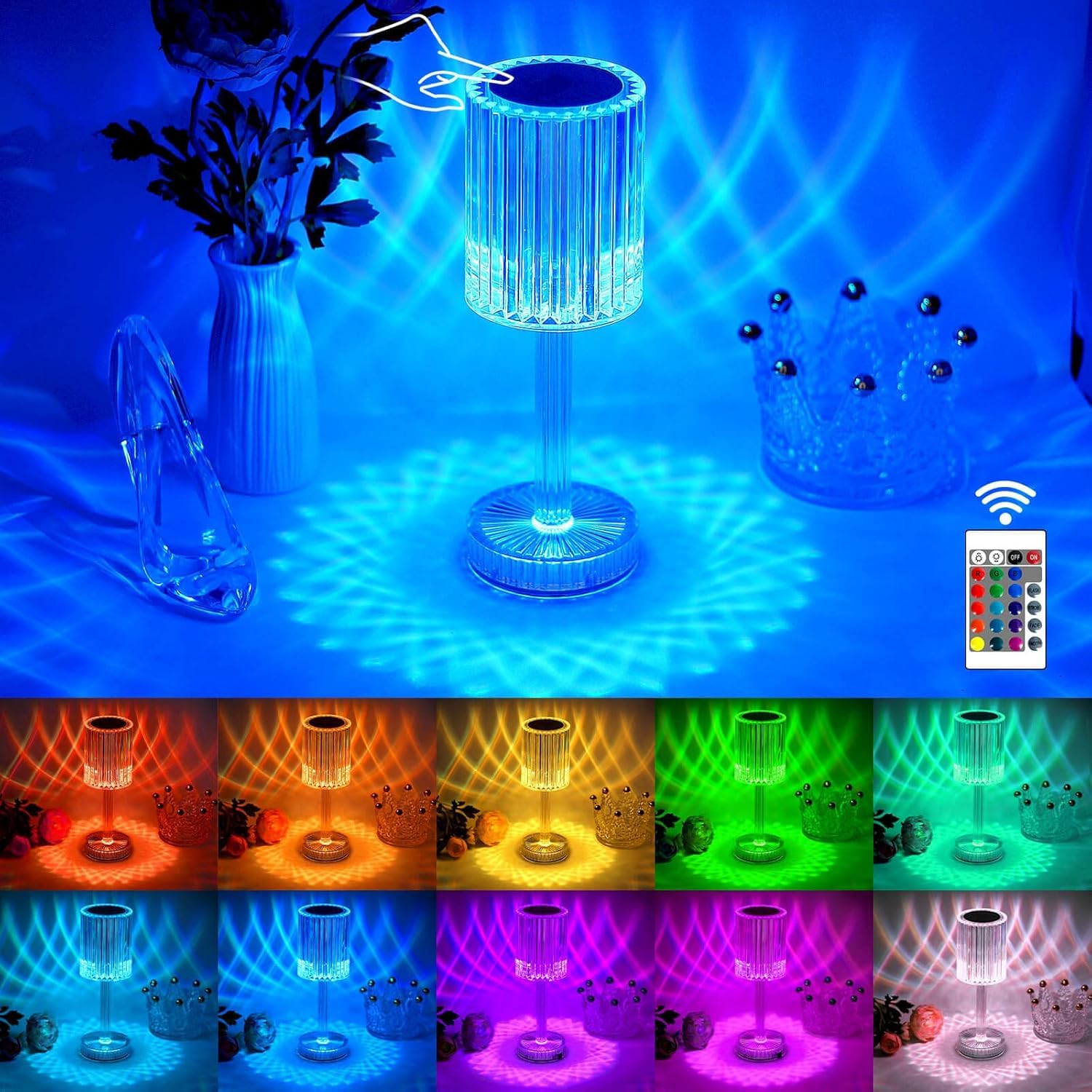 Shanjia Girls D Crystal Lamp,Crystal Iamon Table Lamp,Bedside Lamps With Touching Control 16-Color Changing Touch Control Bedside Lamp Usb Cable Bedside Lamp (D)
