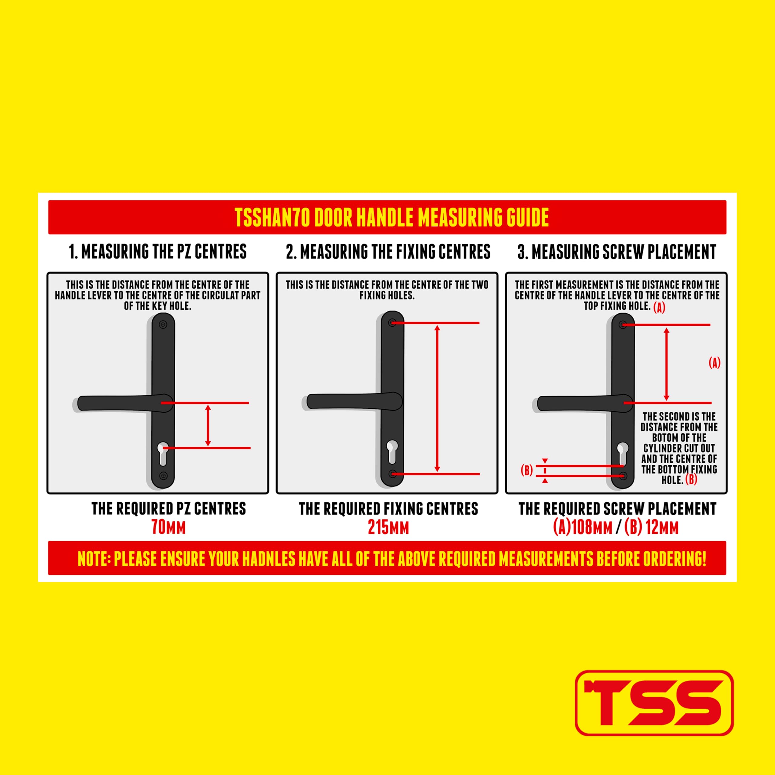 TSS 70mm PZ UPVC Door Handles Set Suits Cego Locks, Lever/Lever, 70mm PZ (Centres), 215mm Screw to Screw - Image 4