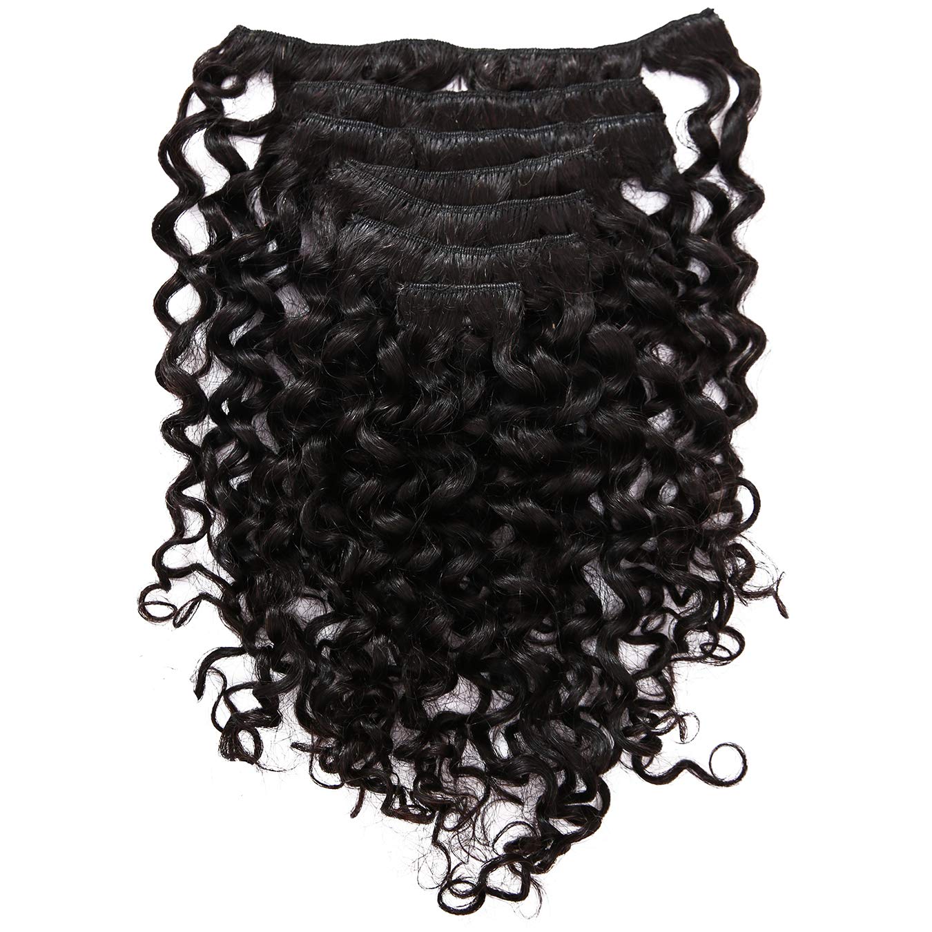 Anrosa Water Wave Human Hair Clip in Extensions - Natural Black 1B Double Weft Curly for Black Women - 14 Inch 120 Gram