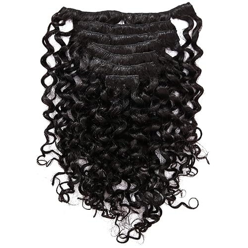 Miniatura 7 de Anrosa Extensiones de cabello humano ondulado con clip, color negro natural 1B, doble trama rizada para mujeres negras, 14 pulgadas, 4.23 onzas