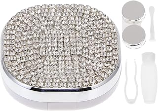 Contact Lens Case with Mirror, Rhinestones Contact Lens Applicator Tool Kit with Tweezer, Remover and Solution Bottle, Portable Travel Contacted Case