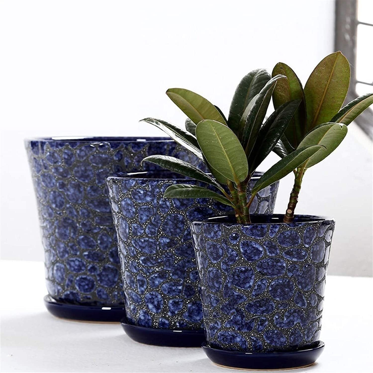 Duże sukulenty garnek roślinny, ceramiczny kaktus sadza geometryczny dekoracja wewnętrzna bonsai kaktusy kwiatowe, chiński w stylu garnka z otworem drenażowym do domu i biura (fioletowy 24,5*22,5 cm)