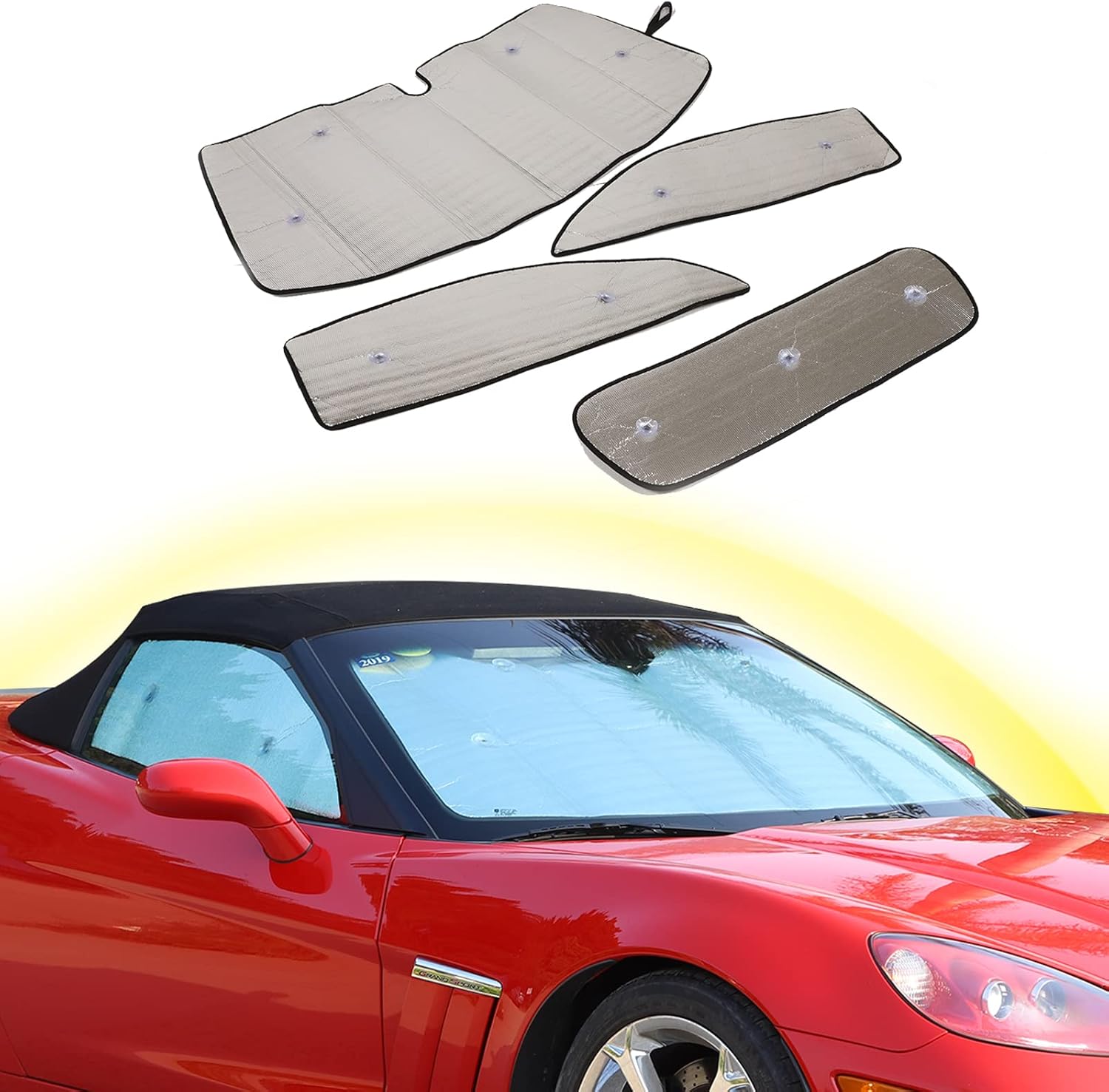 Car Windshield Sunshade Compatible with Chevrolet Corvette C6 2005-2013 Custom Windshield Sunshade UV Rays Sun Visor Protector (4 Pieces)