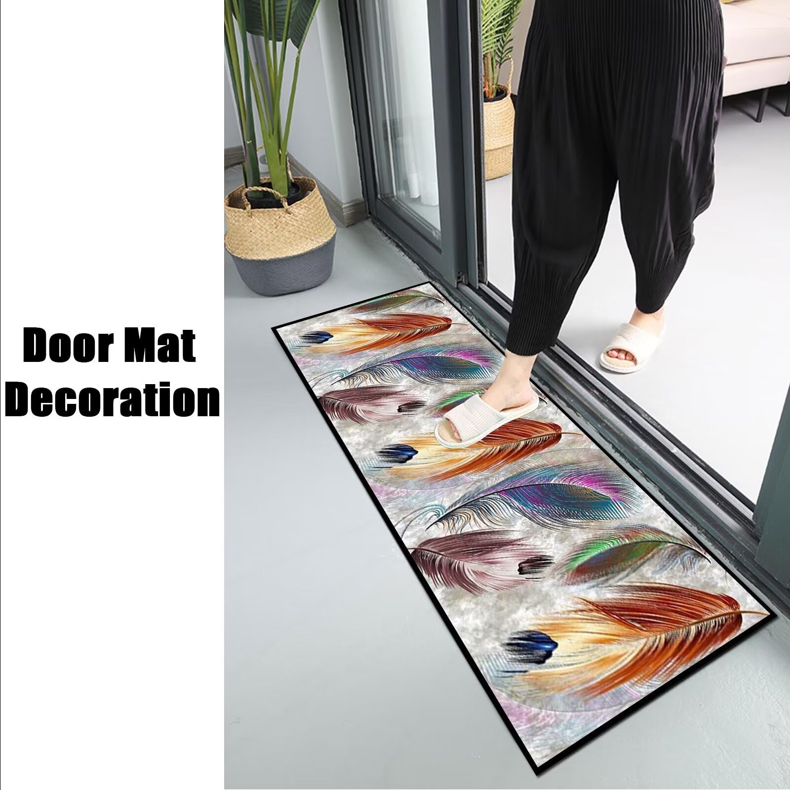 paillasson Entree Exterieur Lavable antiderapant Long Moderne Motifs Géométriques Tapis Cuisine Vinyle pour Magasin événements et fêtes cinéma église 120x180cm Plumes colorées ColorG