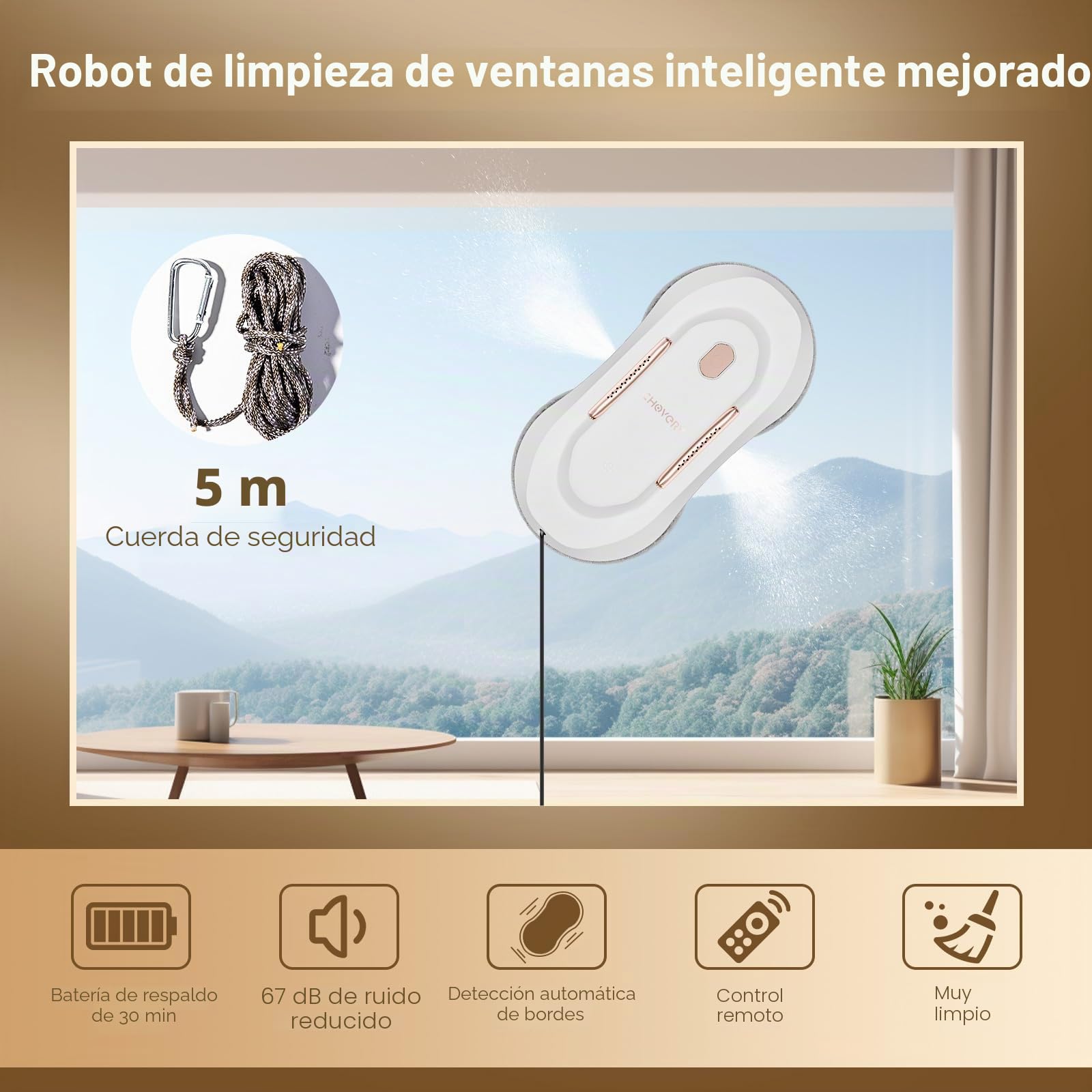 CHOVERY Robot de limpieza de ventanas automático con doble spray de agua CL3, limpiador de ventanas, robot limpiador de ventanas, robot de limpieza de vidrio, eléctrico de 3000 Pa Sunction Power