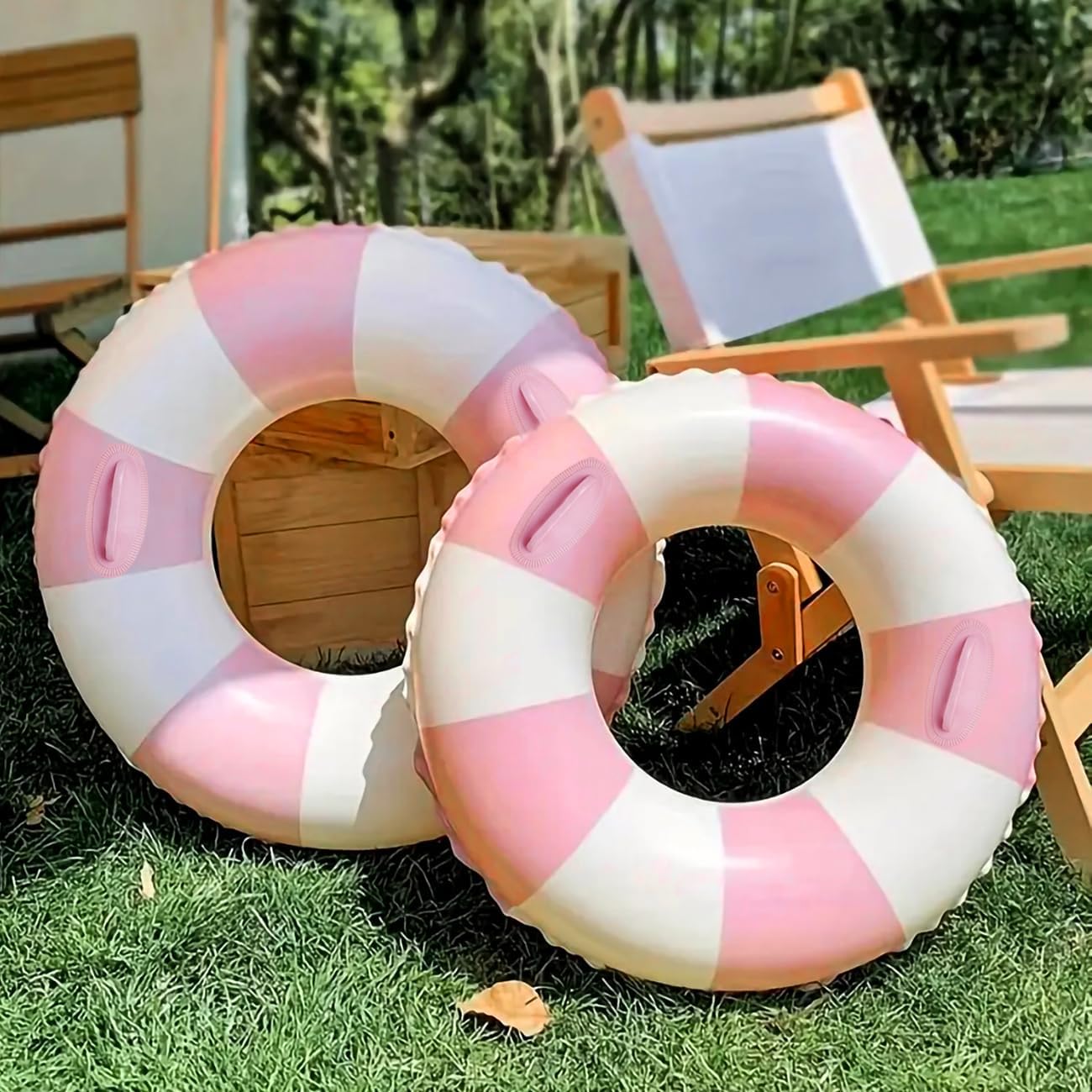 2PCS XL Stripe Pool Swim Ring with Handles Inflatable Pool Floats 45 Inch Water Fun Large Adult Swimming Pool Float for Beach Lake Summer Party