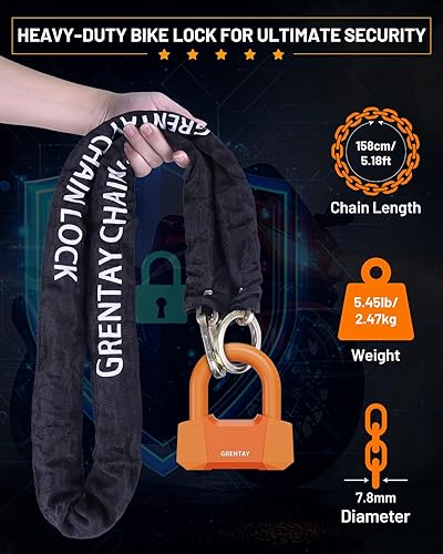 Miniatura 4 de Candado de cadena de bicicleta de 5.18 pies 3T de acero antirrobo, bloqueo en U de alta calidad de 0.689 in de grosor, cadena resistente 3 llaves