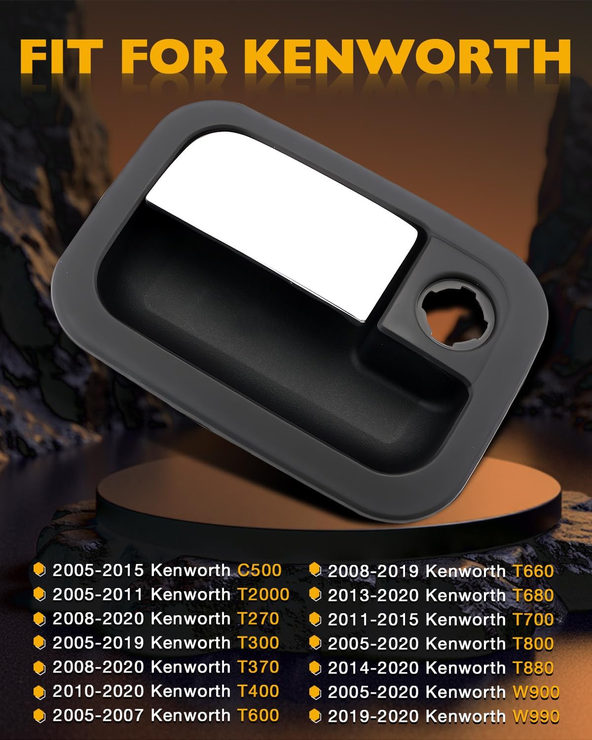 Exterior Door Handle Set (Pair), Compatible with 2001-2025 Peterbilt, 2005-2020 Kenworth, Chrome Outside Front Left Driver & Right Passenger Side Handle w/ Key Hole, OE# 7605403, 7605408, 42766, 42767