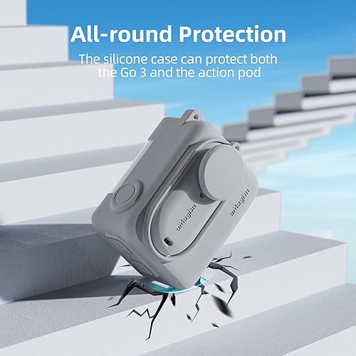 Miniatura 7 de Funda protectora de silicona para cámara Insta360 GO 3 + cápsula de acción viene con cuerda para colgar el cuello (gris)