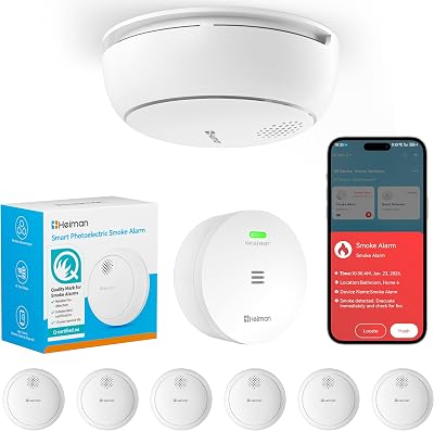 Heiman Rauchmelder 10 Jahre Batterie Vernetzt WLAN-Feuermelder mit App Steuerung & Magnethalterung, kompakter Mini-Rauchwarnmelder, Q-Label & EN 14604 Zertifiziert, 6er-Set mit Gateway