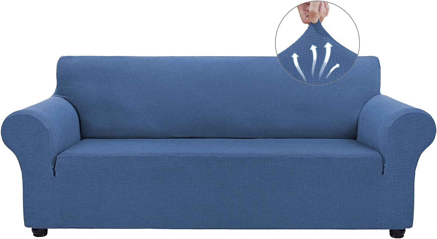 Asnomy Couch Covers for 3 Cushion Couch Stretch Sofa Covers Slipcovers, Pet Protector Furniture Covers for Dogs Cats Spandex Jacquard Fabric Small Checks （Large，River Blue）