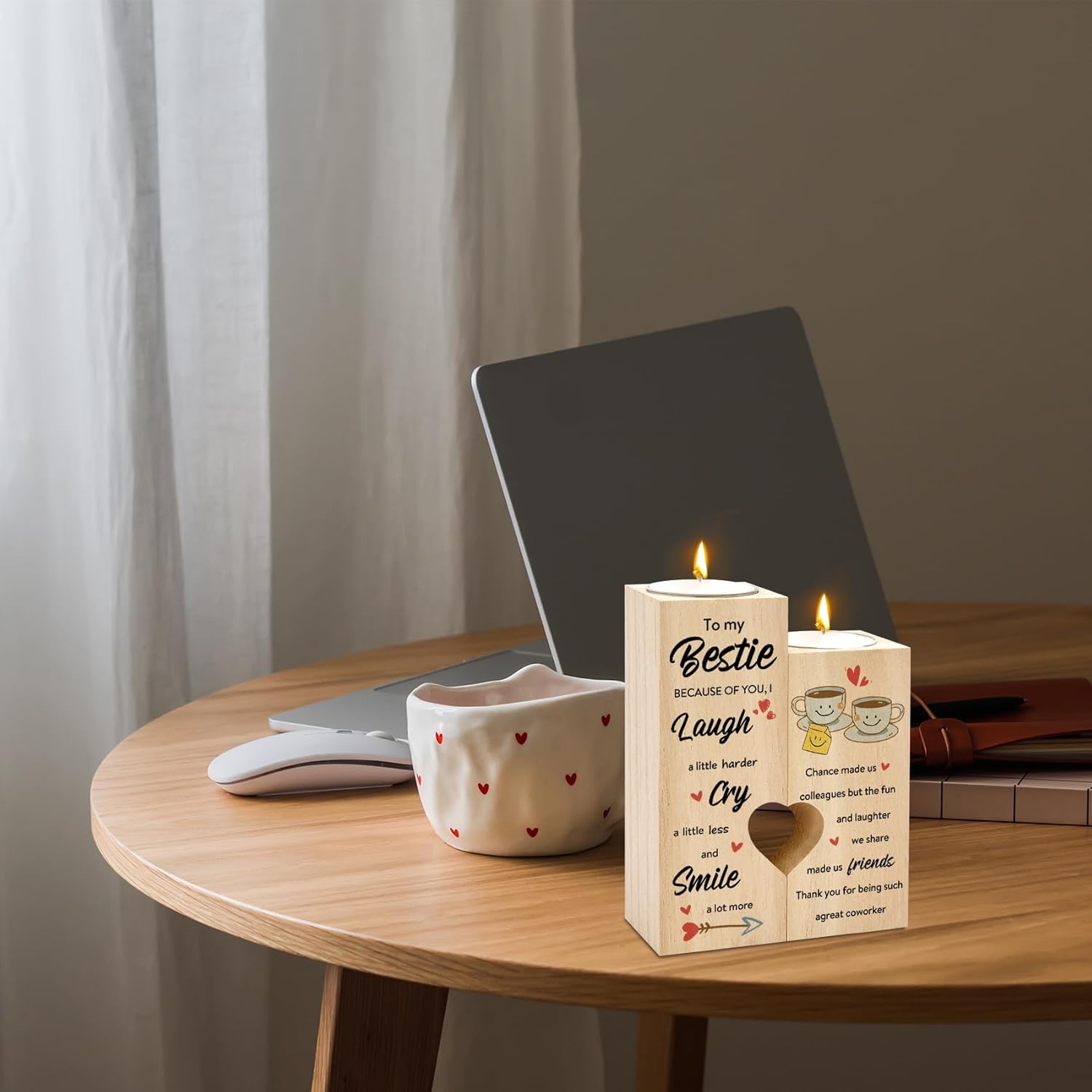 Work Bestie Gifts for Women Best Friend Coworker Wooden Candle Holders Office Table Decor Decorations Unique Birthday Galentines Day Gifts for Bestie BFF Unbiological Soul Sister - Image 6