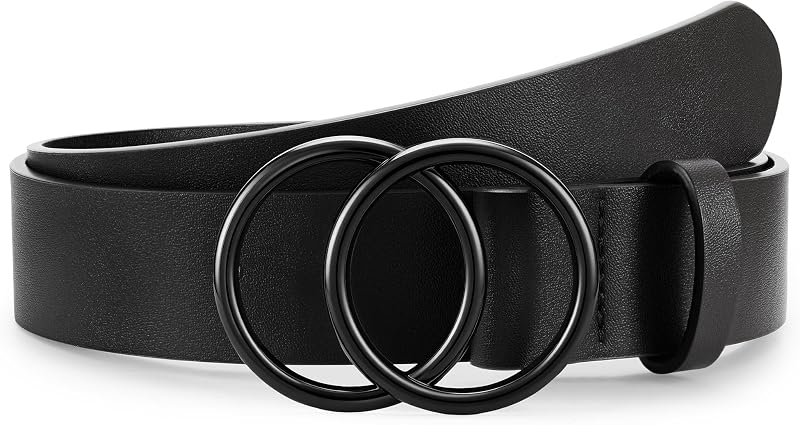 Women Leather Belt For Jeans Pants Dresses Fashion Ladies Waist Belts With Double O-Ring Gold Buckle