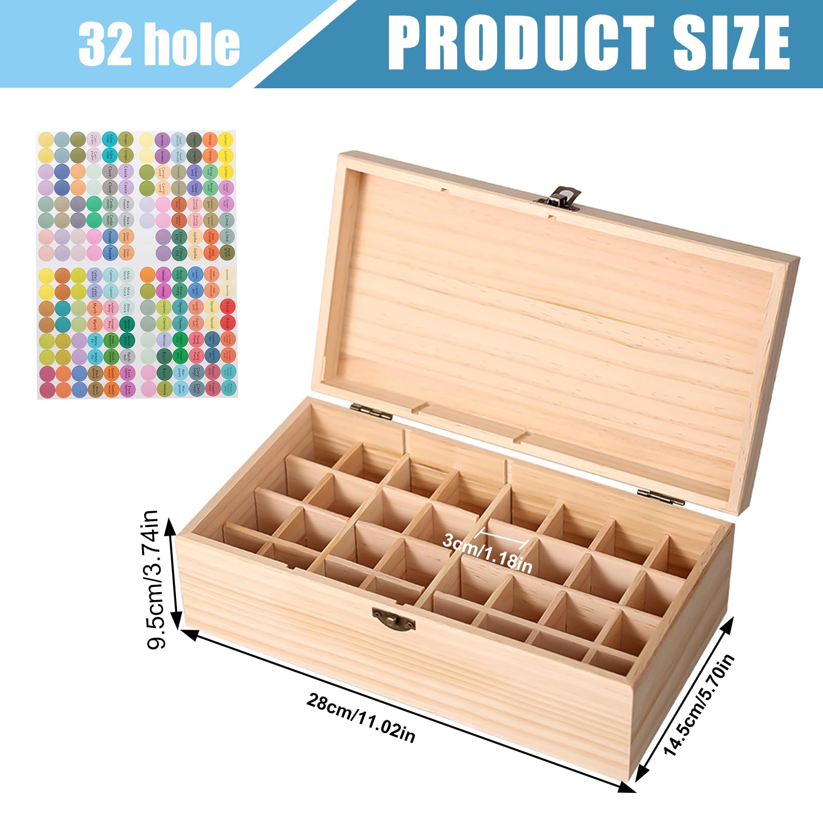 Guolich Olio Essenziale Organizzatore Contenitori Scatola di Legno, Scatola di Immagazzinaggio di Oli Essenziali per Viaggio, Unghie e Accessori per la Profumazione della Casa (32 slot