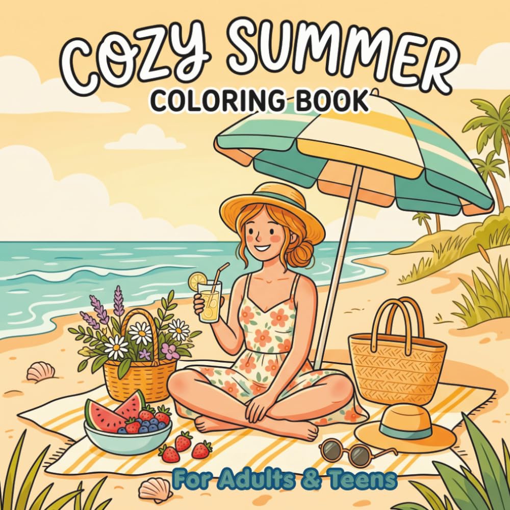 Cozy Summer Coloring Book: Bold and Easy Cute Summer Designs for Adults & Teens – Relaxing, Fun, and Stress Relief Coloring Pages