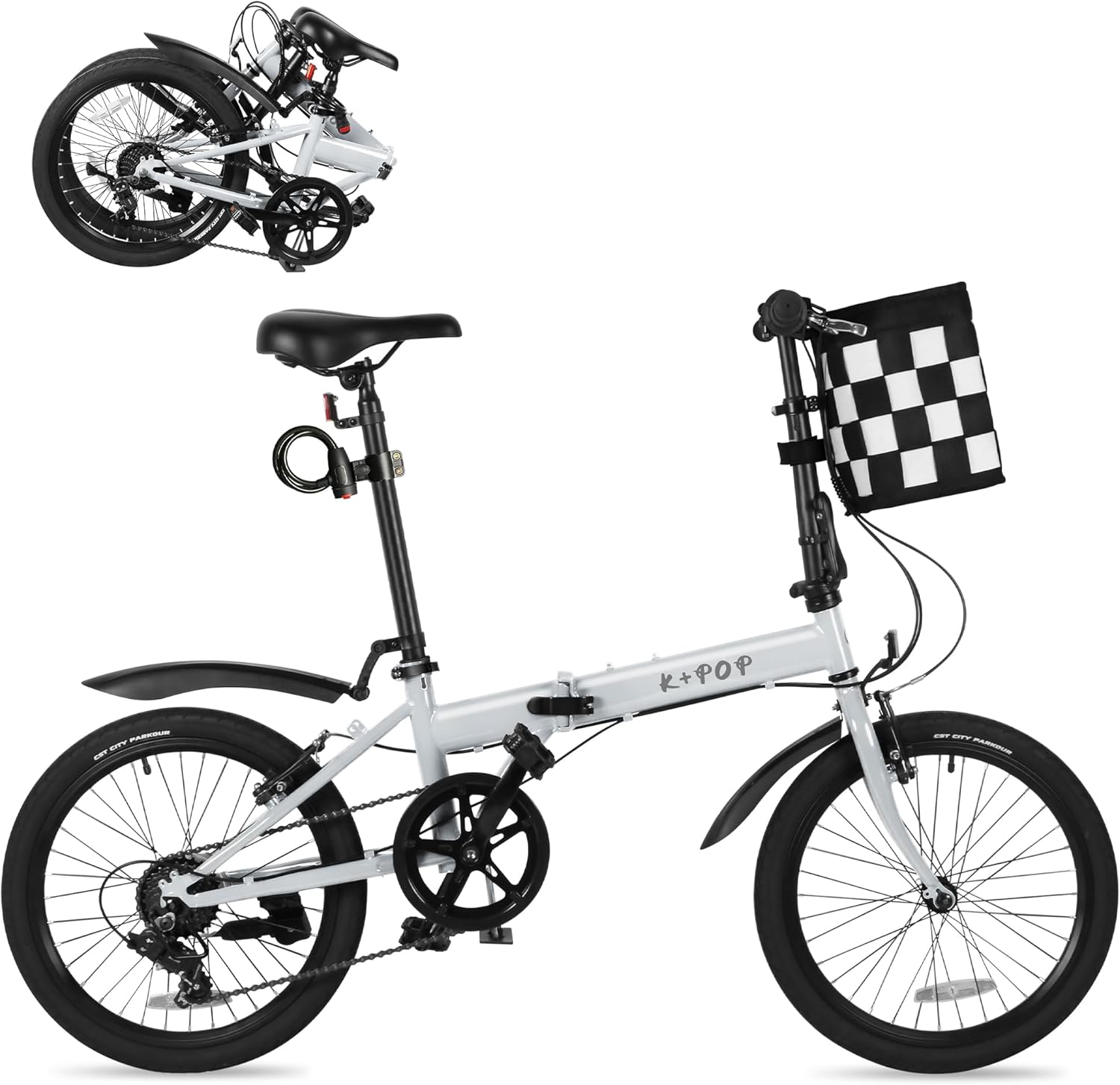 Foldable Bike for Adults,20 Inch Commuter Bike with Detachable Basket,7-Speed,Streamlined Design,Folding Bicycle for Commuting