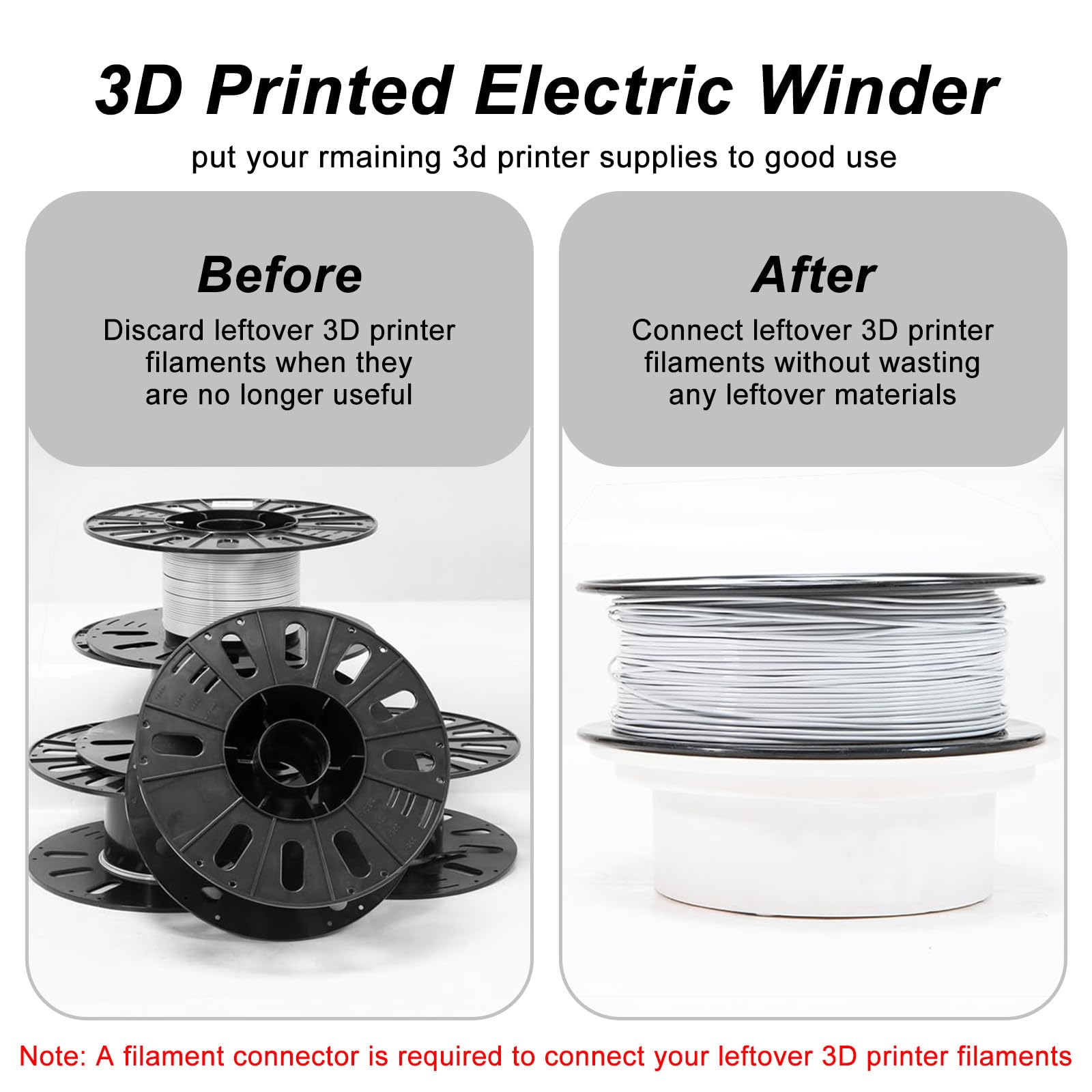 Bobinadora de bobina de filamento para bobinas de 1 kg, parada de arranque inteligente, control de tensión ajustable, accesorio de impresora 3D