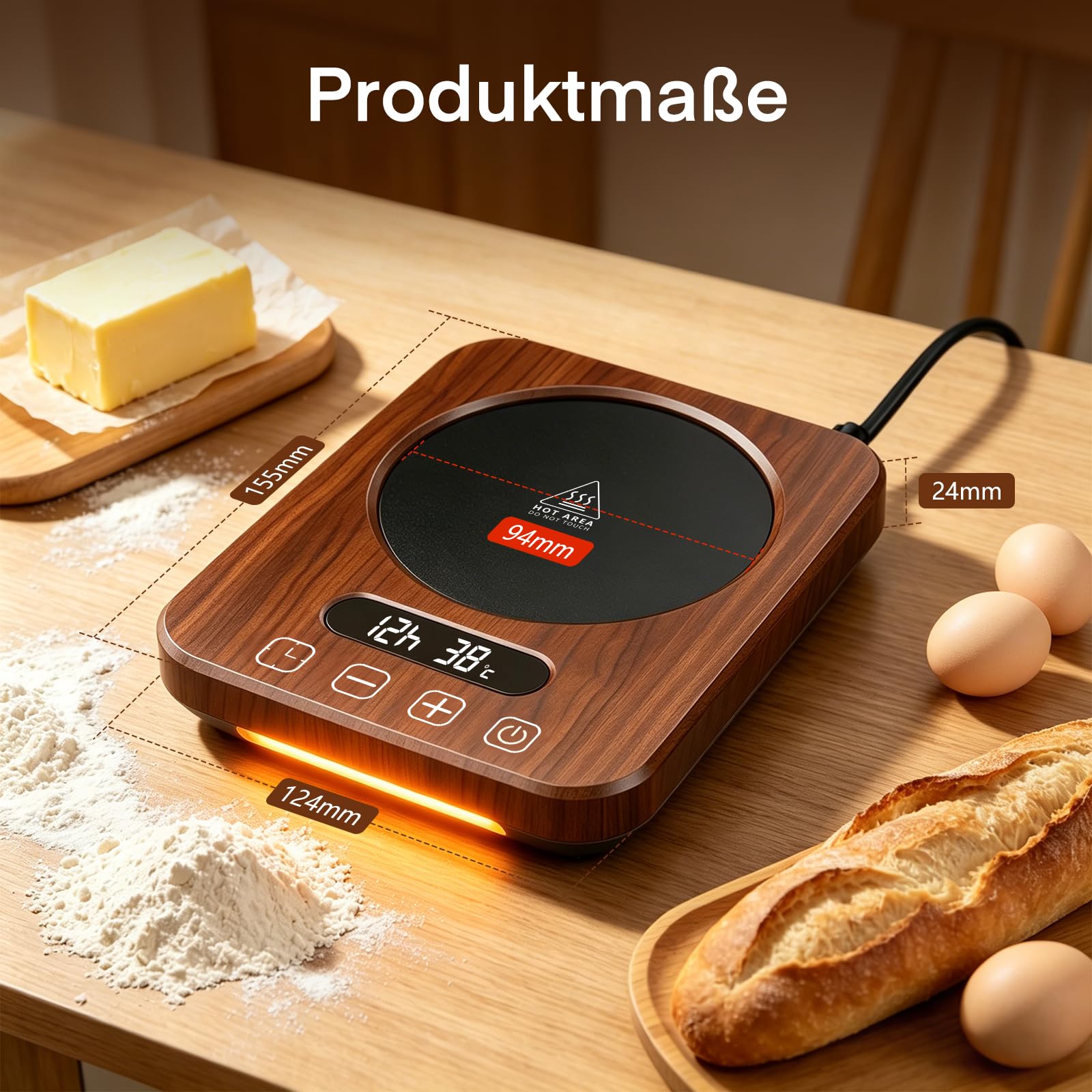 Sauerteigwärmer 21-38℃ Präzise Temperaturregelung, 12H Timer Wärmeplatte mit Speicherfunktion für Brotbacken Fermentation