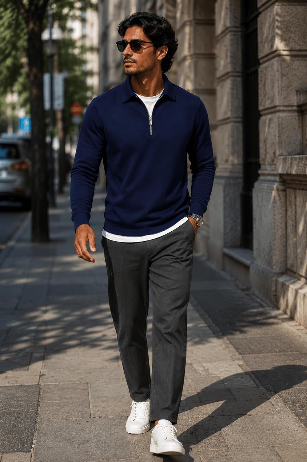 Men's Quarter Zip Polo Shirt Long Sleeve Lightweight Pullover Tops