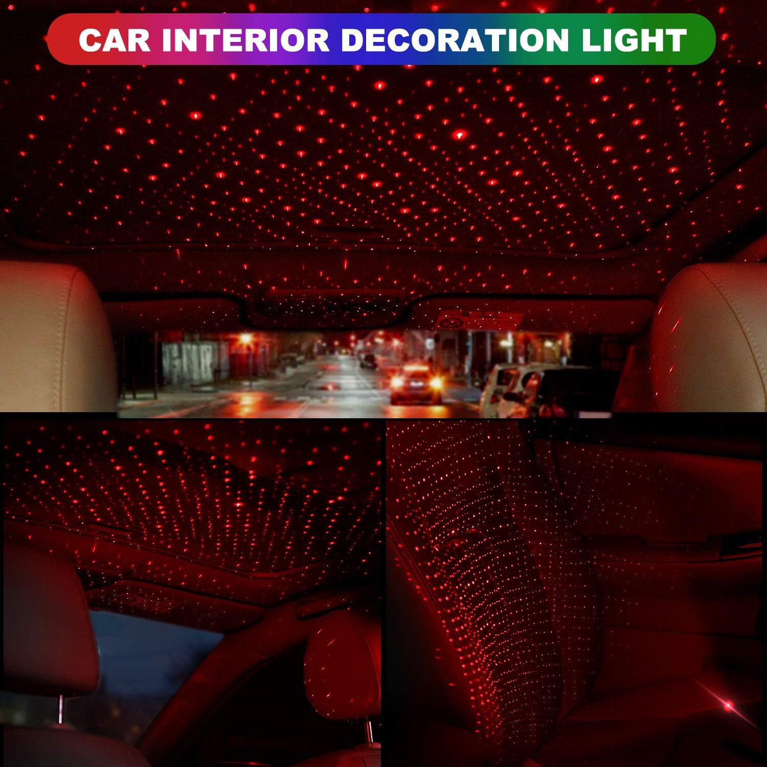 USB Night Light Projector, Auto Roof Adjustable USB Night Lamp, Portable Atmosphere Decorations Star Lights for Car, Bedroom, Party, Walls, Ceiling (1 Pack)