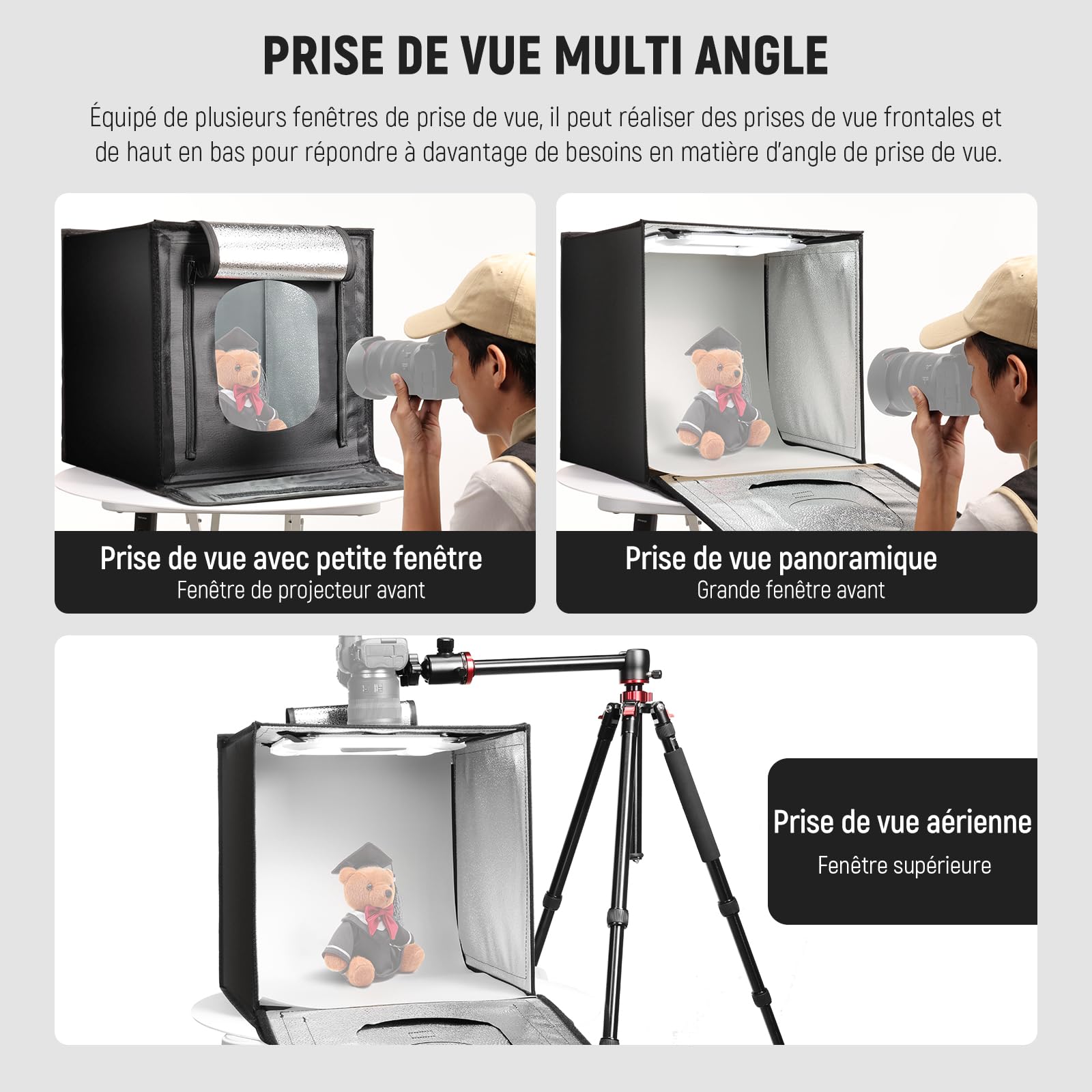 NEEWER 50W Mini Studio Photo Améliorée, 24"x24" Pliable Portable, 4 Fonds, 5600K 160 LED 5200lx/0,5m, Tente de Prise de Vue pour Cabine à Intensité Variable Light Box pour Bijoux Électroniques, LP60