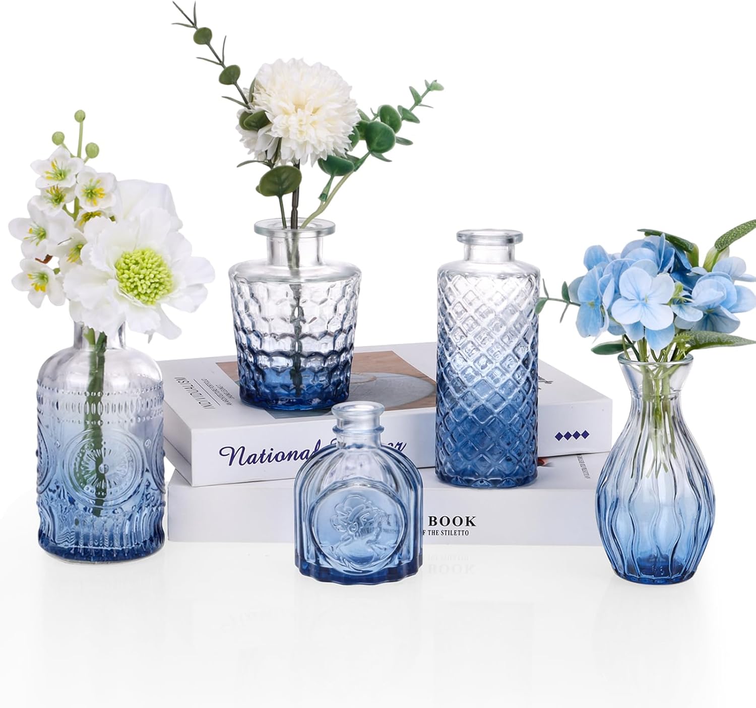 Fixwal 36 Blue Bud Vases Glass Bud Vase Set, Small Vases for Flowers, Bud Vases for Centerpieces Mini Flower Vases in Bulk for Rustic Wedding Decorations Vintage Look Home Table Decor (Blue)