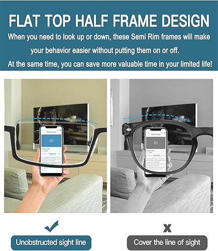 Miniatura 4 de 2 pares de lentes de lectura con bloqueo de luz azul, lentes de medio marco, lectores de metal con semi borde con estuches para mujeres y hombres