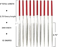 Vista 2 de KALIM Juego de 10 limas de aguja de diamante de 6 pulgadas de longitud total, lima de diamante de grano 150 (longitud utilizable: 2-3/4 pulgadas)