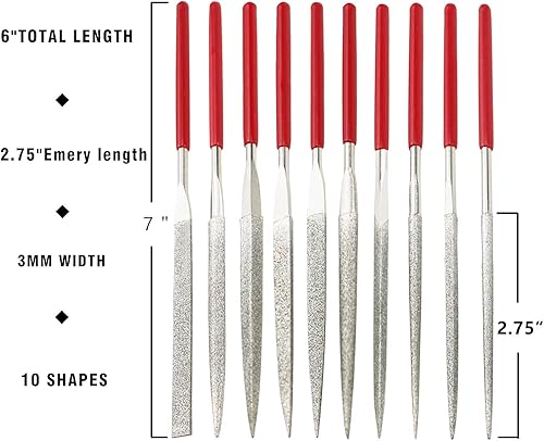 Miniatura 2 de KALIM Juego de 10 limas de aguja de diamante de 6 pulgadas de longitud total, lima de diamante de grano 150 (longitud utilizable 2-34 pulgadas)