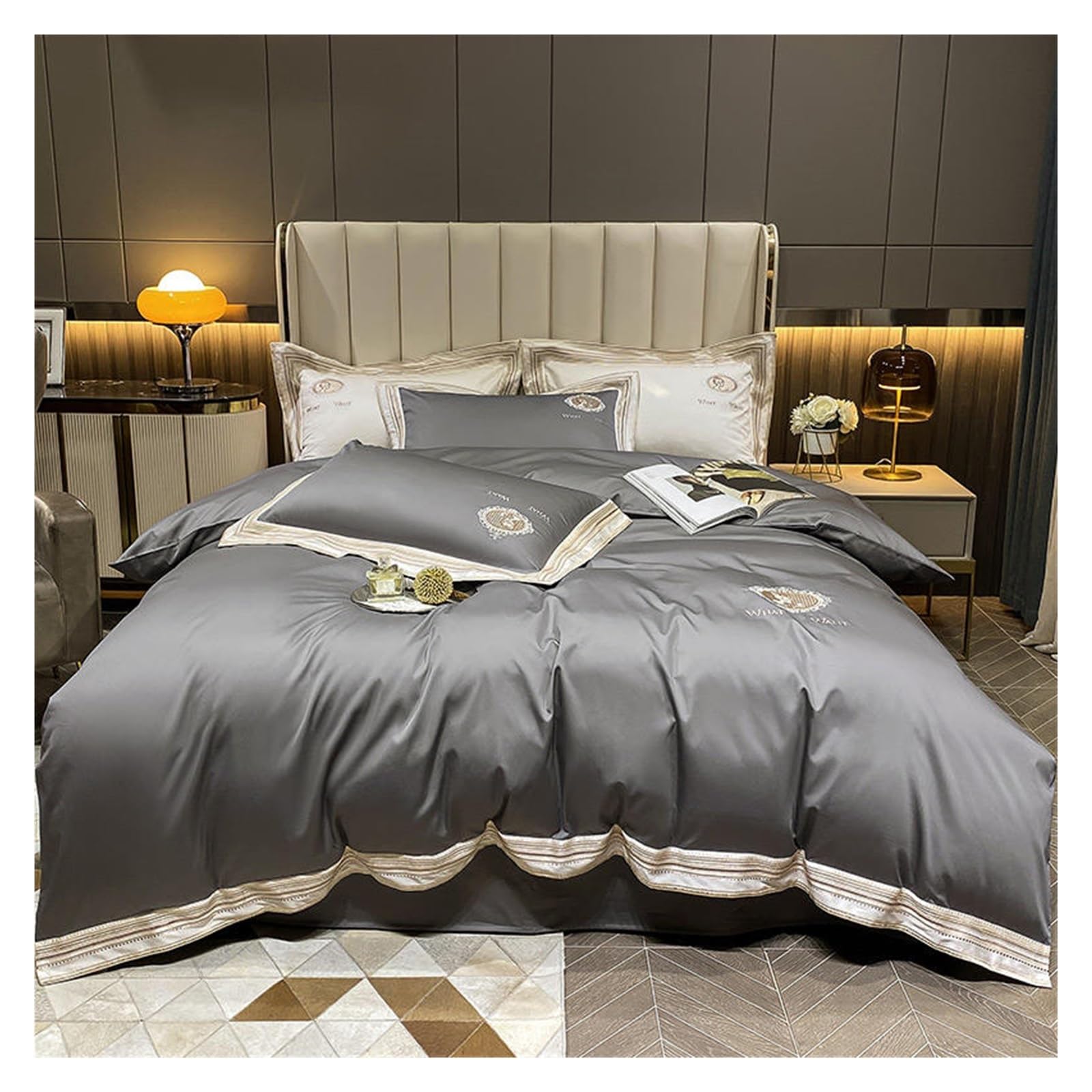 Bedding Bed Sheets Queen 100 Egyptian Cotton Bedding Sheet Set 4 Piece Compatible with Luxury Embroidery Soft Silky