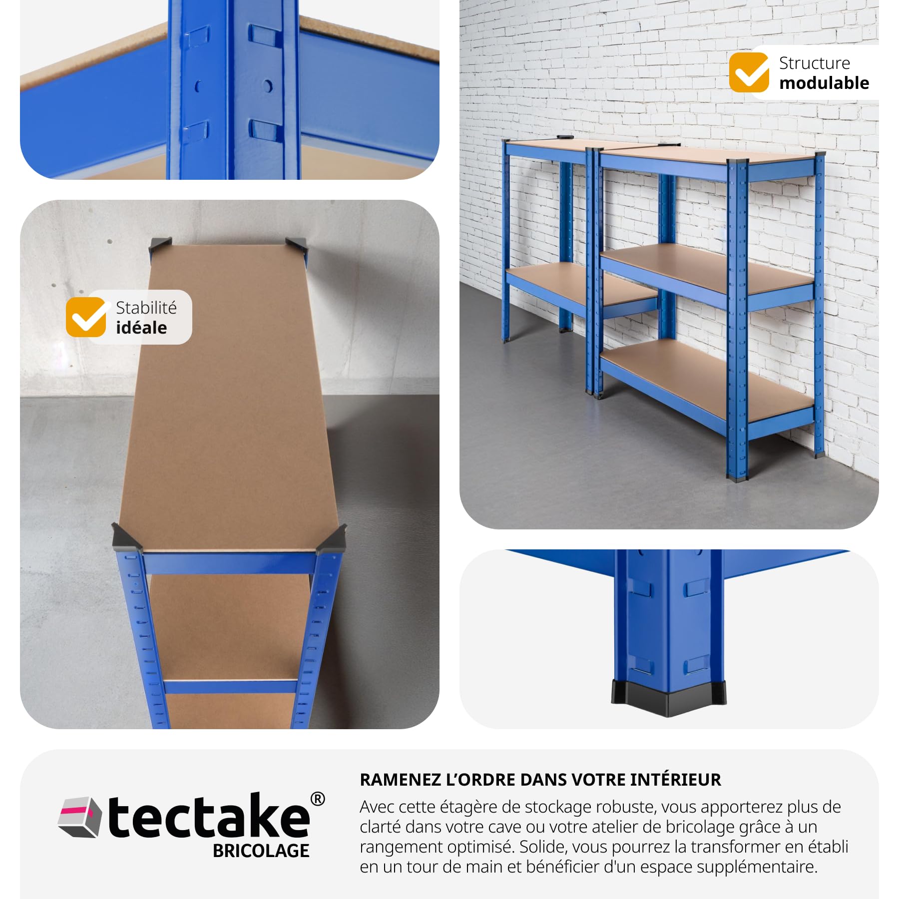 tectake® Étagère Garage Étagère Charge Lourde Meuble de Rangement modulable en métal 5 tablettes 75,5 x 30,5 x 172 cm Max. 350 kg Rangement Outils Atelier pneus buanderie