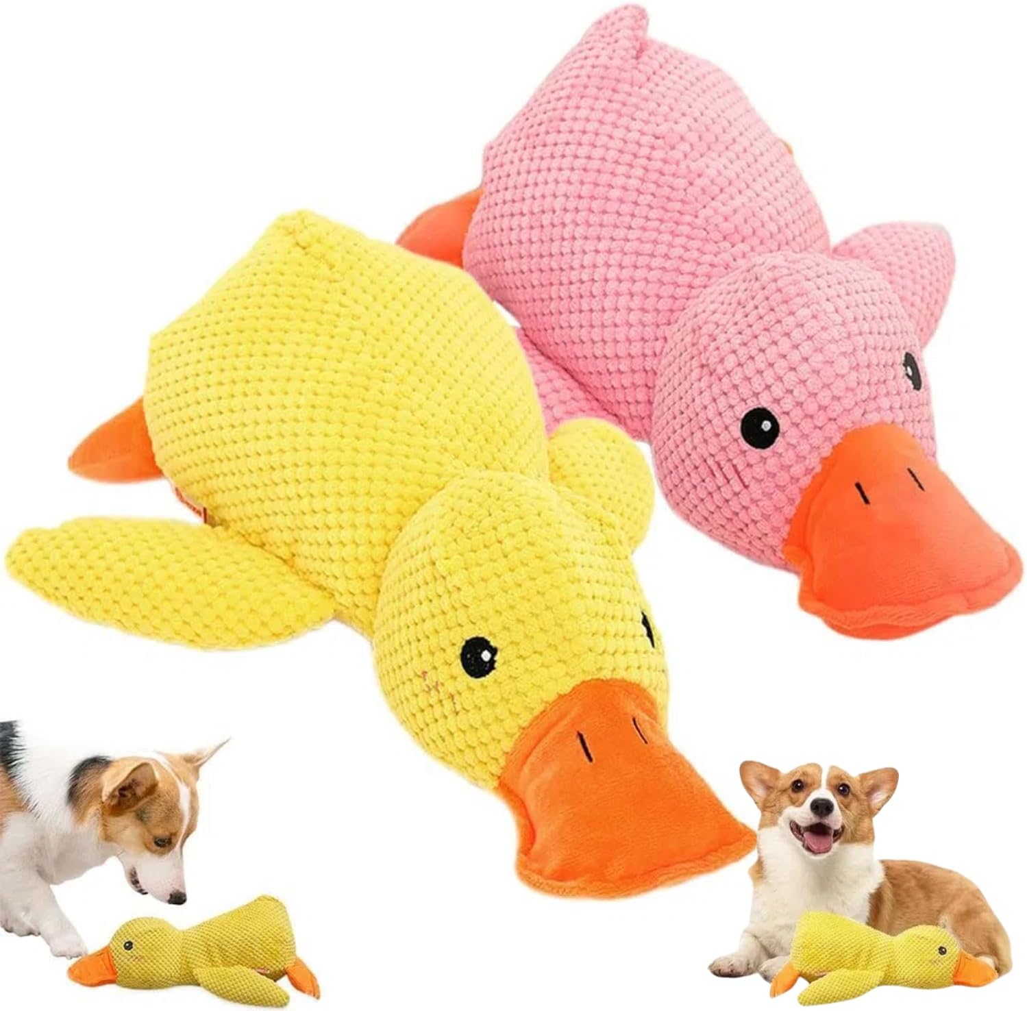 Koujut 2026 Upgraded Duck Dog Toys, Durable Dog Calming Duck Dog Toys, Dog Toys for Aggressive Chewers, Yellow Stuffed Duck Dog Toys Puppy Toys