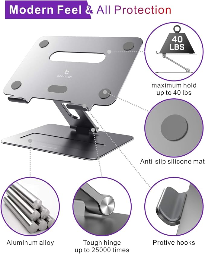 Soporte Ajustable para Laptop MacBook, Base Ergonómica de Aluminio con Ventilación miniatura 3