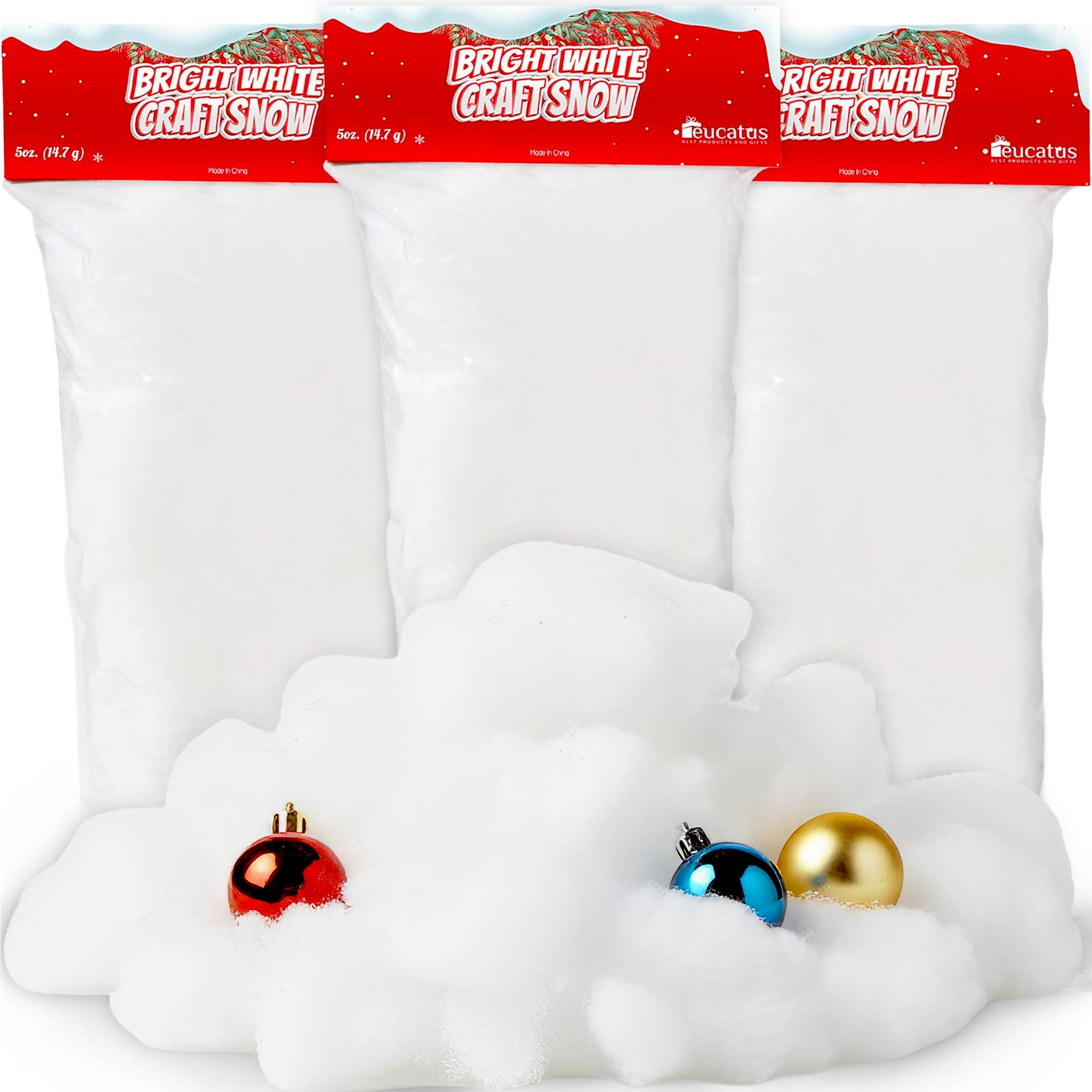 Eucatus 3 Pack Fake Snow Fluff Sheet – 45 sqft Fluffy Cotton-Like Christmas Snow for Mantle, Tabletop, Winter Village, Tree Base & Nativity Display Decoration