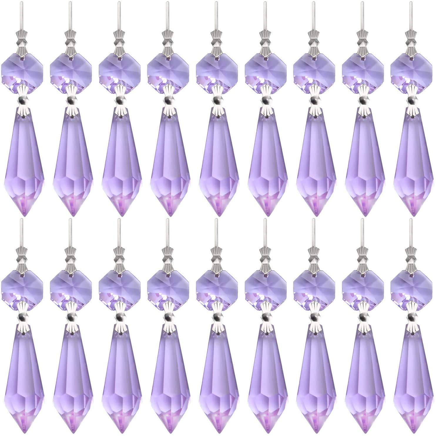 20 Pieces Chandelier Icicle Crystal U-drop Prisms Lamp Parts Glass Pendants Beads for Wedding, Party or Holiday Decoration, 38mm, Purple-image-36