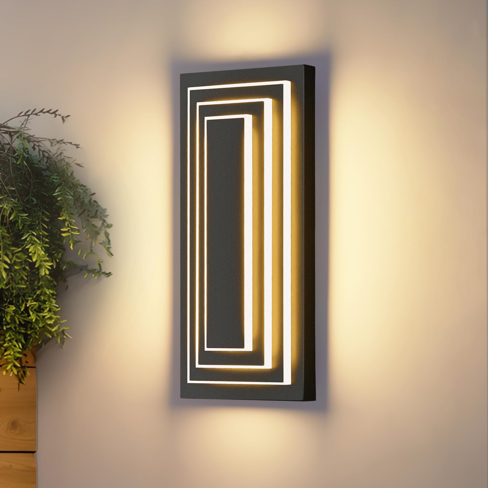 3-Tier LED Black Outdoor Wall Light Fixtures 15.7 in Modern Outdoor Wall Sconce Waterproof Front Porch Lights Wall Mount,24 W Large Porch Lights for House Garage,Patio 1 Pack