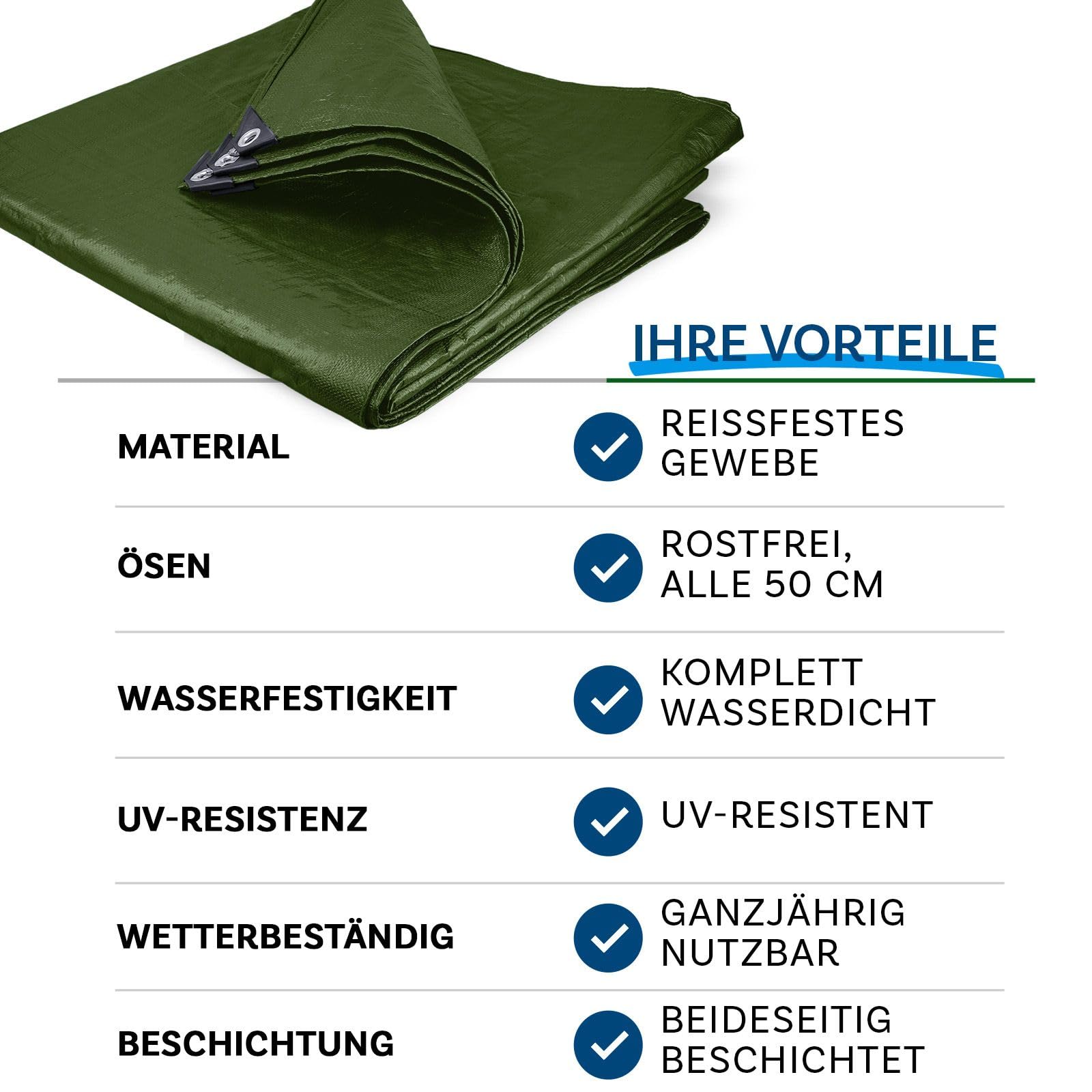 KARAT Telone multiuso 240g/m² impermeabile 10x12m Verde Telone per protezione dalle intemperie - Ideale per l'area del giardino - Stabilizzato ai raggi UV, rivestito su entrambi i lati, impermeabile e
