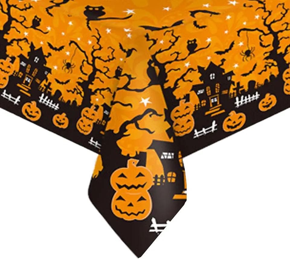 Toalhas de mesa de plástico de Halloween para mesas retangulares, capa de mesa de plástico para decoração de festas, 6 a 8 pessoas, toalhas de mesa descartáveis à prova d'água, design de abóbora e