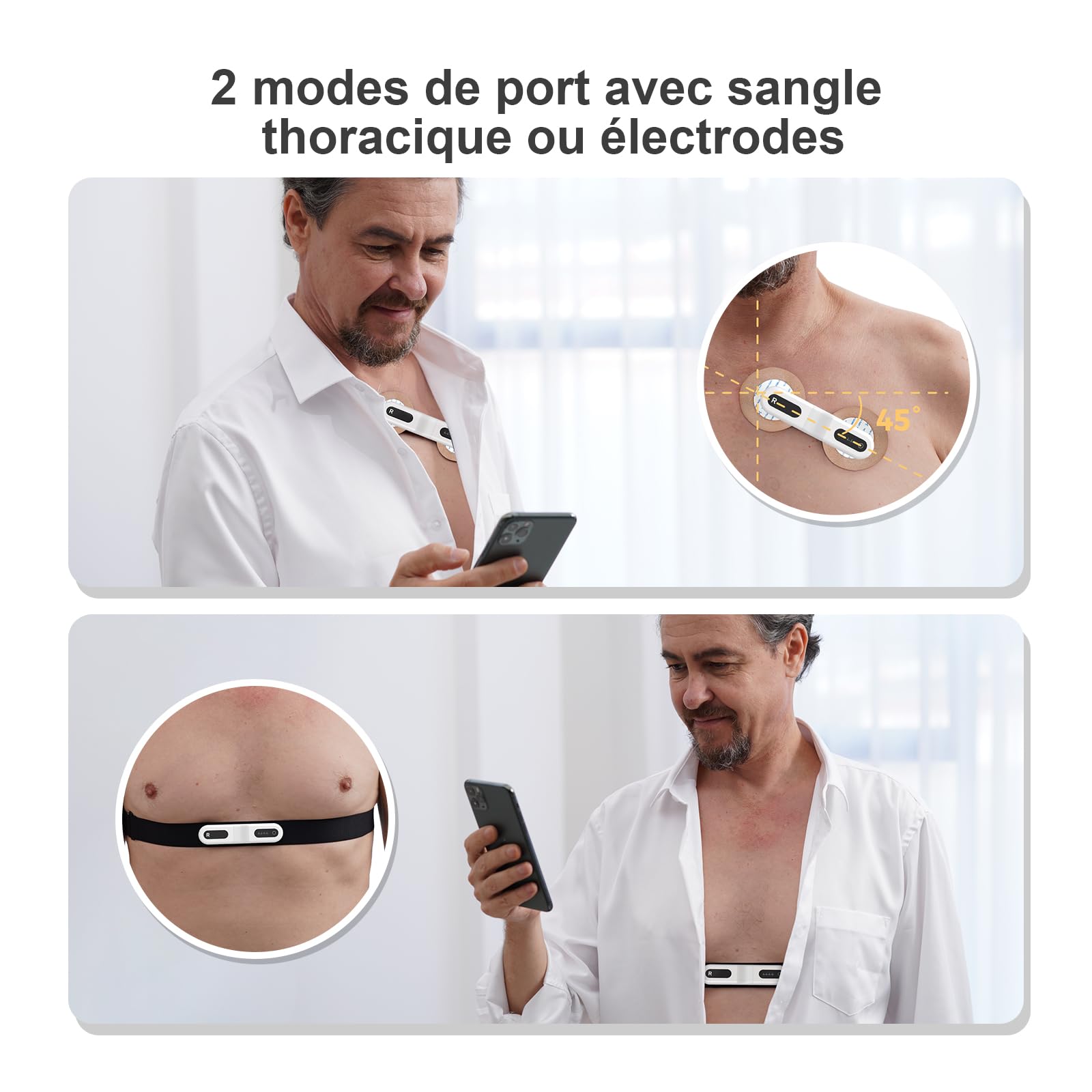 CheckMe ER1 Moniteur ECG Portable 24H pour Usage Domestique, Analyse ECG AI Holter ECG avec écran OLED, Fonction Marqueur D'événement ECG, Compatible avec Les Électrodes à pression de 4 mm