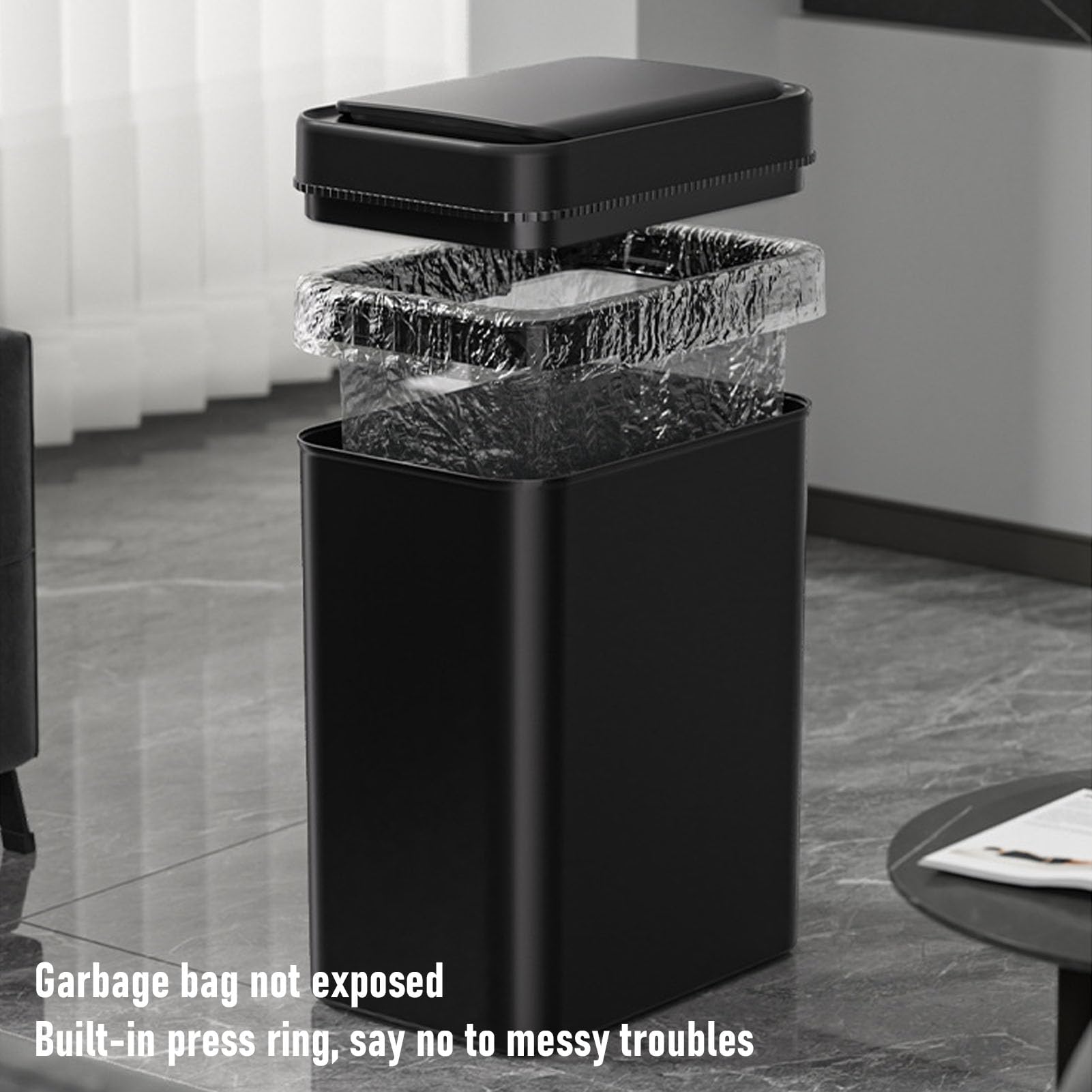 Bote de Basura con Sensor de Movimiento, Cesto de Basura Inteligente Estrecho y Delgado de 16 Litros para Baño, Dormitorio |IPX5 Impermeable, Bote de Automático sin Contacto con Sellado